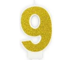PartyDeco Gimtadienio žvakutė nr 9 auksinė blizganti 7cm
