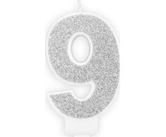 PartyDeco Gimtadienio žvakutė nr 9 sidabrinė blizganti 7cm