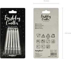 Party Deco Gimtadienio torto žvakės paprastos sidabrinės 6cm 6 vnt.
