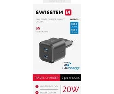 Swissten GaN PD 2x USB-C kelioninis įkroviklis 20W