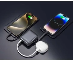 „Swissten“ išorinė baterija 10000 mAh su integruotais USB-C ir „Lightning“ laidais