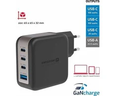 „Swissten“ kelioninis įkroviklis GaN 3x USB-C PD 100W / USB-A 18W QC