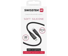 „Swissten“ minkštas silikoninis USB-C - „Lightning“ 30 W duomenų ir įkrovimo laidas, 0,4 m