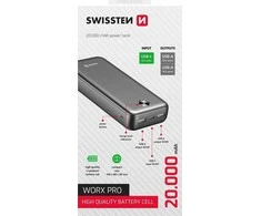 Swissten SWISSTEN, išorinė baterija, WORX PRO, ličio polimerų, 5/9/12V, telefonams ir kitiems įrenginiams įkrauti, 22013961, 20000mAh, juoda
