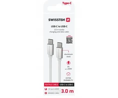 Swissten Swissten Textile Universal Quick Charge 3.1 USB-C / USB-C duomenų ir įkrovimo laidas 3m sidabrinis