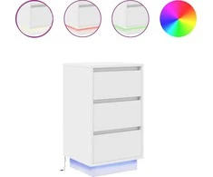 Spintelė prie lovos su LED lemputėmis Balta 38x34x65 cm