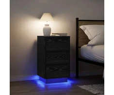 Spintelė prie lovos su LED lemputėmis Juoda 38x34x65 cm