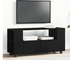 TV staliukas TV spintelė su ratukais, juodas ąžuolas, 102x34,5x43cm, mediena
