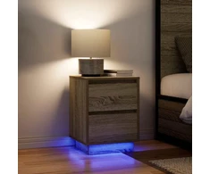 Spintelės prie lovos su LED lemputėmis 2 vnt Sonoma ąžuolas