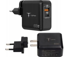 Tinklo įkroviklis T-PHOX MEGA T-PP09 GAN PD 65W USB/USB-C juodos spalvos