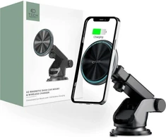 Magnetinis automobilinis laikiklis MagSafe su 15W indukcinis įkrovimas priekiniam stiklui / prietaisų skydeliui teleskopinė rankena Tech-Protect A2 juodos spalvos