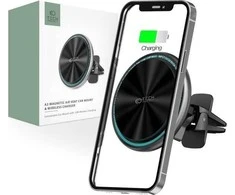 MagSafe Automobilinis laikiklis su 15W belaidžiu įkrovimu ventiliacijos grotelėms Tech-Protect A2 juodos spalvos