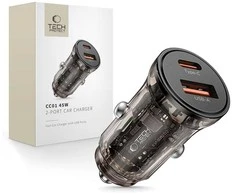 Tech-Protect CC01 45W 2 prievadų USB-A / USB-C automobilinis įkroviklis - Juodas