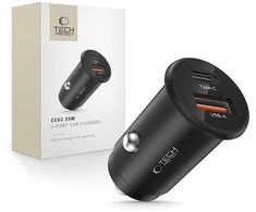 Tech-Protect CC02 35W automobilinis įkroviklis su 2 prievadais USB-C / USB-A - Juodas