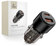 Tech-Protect CC03 95W 2 prievadų USB-A / USB-C automobilinis įkroviklis - Juodas