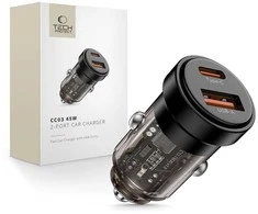 Tech-Protect CC03 45W 2 prievadų USB-A / USB-C automobilinis įkroviklis - Juodas
