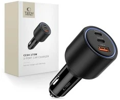 „Tech Protect CC04“ 3 prievadų PD175W automobilinis įkroviklis - juodas
