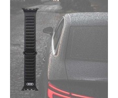 Audi Logo natūralios odos magnetinis žiedinis dirželis Apple Watch 44 / 45 / 46 / 49 mm - Juodas