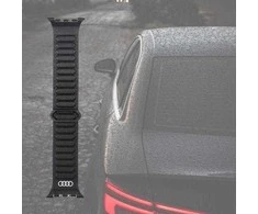 Audi Logo natūralios odos magnetinis žiedinis dirželis Apple Watch 44 / 45 / 46 / 49 mm - Juodas