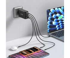 Tech-Protect NC240W-GAN 4-port laidinis įkroviklis PD 240W / QC3.0 juodos spalvos