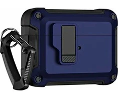Hurtel Airpods 4 Pro Armor dėklas su karabinu – mėlynos spalvos
