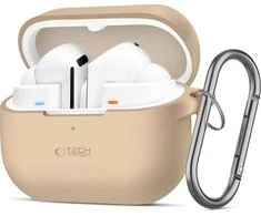 Dėklas „Samsung Galaxy Buds 3“ / „3 Pro Tech-Protect“ silikoninės ausinės „Hook“, kavos ir latte spalvos, smėlio spalvos