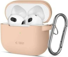 Apple AirPods 3 Tech-Protect silikoninis Caffe Latte dėklas ausinėms kreminės spalvos