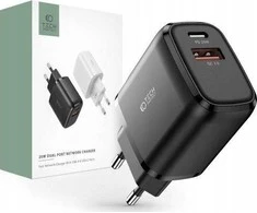 Įkroviklis 20W USB QC3.0 + USB-C PD Tech-Protect C20W juodos spalvos