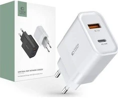 Įkroviklis 30W USB QC3.0 + USB-C PD Tech-Protect C30W baltos spalvos