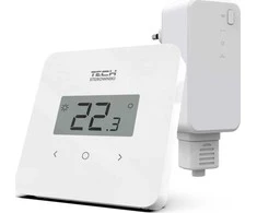 Tech Tech T-2.2 belaidis kambario valdiklis, dviejų būsenų su drėgmės matavimu, montuojamas ant paviršiaus, baltas STT-2.2WH
