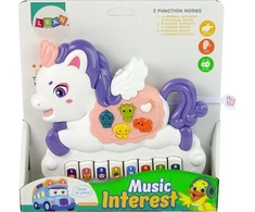 Lean Toys Interaktyvus žaislinis fortepijonas vienaragio tema su šviesos ir garso efektais