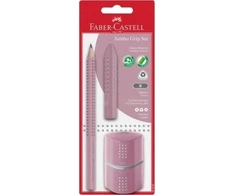 Faber-Castell Teka Ołówek + gumka + temperówka Grip rožinė