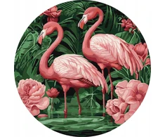 Teka Piešimas skaičiais apvalus rėmelis - Flamingos in...