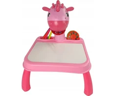 Lean Toys Dinozaurų stalas su projektoriumi ir priedais, rožinis