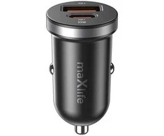 Telforceone Maxlife MXCC-05 PD QC car charger 1x USB-C 1x USB 35W juodas