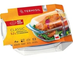 Termisil Stačiakampis karščiui atsparus stiklinis indas su dangčiu, 5.2 l, borosilikatinis stiklas, kepimo forma troškintuvė orkaitei ir mikrobangų krosnelei
