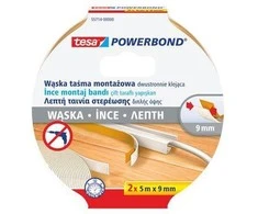 Siaura dvipusį lipnioji juostelė Tesa, 2x 5m x 9 mm, balta