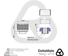 „Thermal Grizzly DeltaMate“ jungtis, žalvarinė, G1/4 colio sriegis, juodas, HT16, 6 vnt. pakuotėje