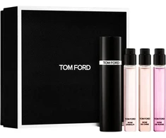 Set Tom Ford: Rose De Russie Eau De Parfum For Women, 10 ml + Rose De Chine Eau De Parfum For Women, 10 ml + Rose D'Amalfi Eau De Parfum For Women, 10 ml + Tom Ford Papildomas Atomizer Case Juodas