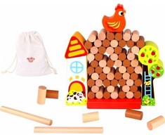 Tooky Toys Paimtas žaislas Jenga krintantis vištienos medinis ūkis