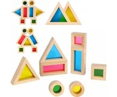 Tooky Toys Žaisliniai mediniai spalvingi veidrodžių blokai 8 rinkiniai. FSC