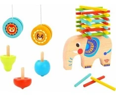 Tooky Toys Medinių vikrumo žaidimų rinkinys TOOKY TOY su drambliuku 46vnt
