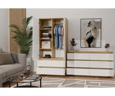 „Top E Shop“ M6 MALWA komoda su 6 stalčiais, 140 cm, ąžuolo medienos, „Artisan/Baltas“.