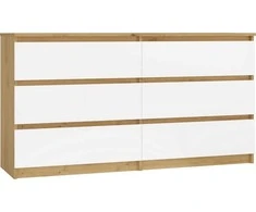 „Top E Shop“ M6 MALWA komoda su 6 stalčiais, 140 cm, ąžuolo medienos, „Artisan/Baltas“.