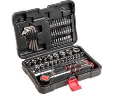 TOPTOOLS Antgalių ir galvučių rinkinys su tekškle TOP TOOLS, 3/8", su atsuktuvu, terkšle ir raktais, 63 vnt.