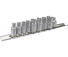 Galvučių rinkinys 10vnt, 1/4", 3/8" Torx Star Topex | 1/4": E5, E6, E7, E8 3/8": E10, E12, E14, E16
