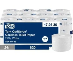 „Tork OptiServe“ – perforuotas tualetinis popierius be šerdies, 2 sluoksnių – 24 ritiniai