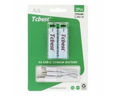 TCBEST įkraunama baterija R6 (AA) 1850 mAh su C tipo lizdu + laidas USB A į 2 x C tipo jungtys (2 vnt.)