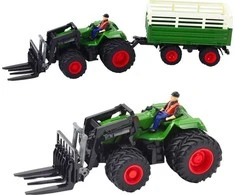 Lean Toys Nuotoliniu būdu valdomas žemės ūkio traktorius su priekaba ir šakėmis