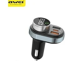 AWEI C-843 laisvų rankų įranga su FM siųstuvu, Bluetooth 5.0, MP3, 1xUSB+1xUSB-C juodos spalvos